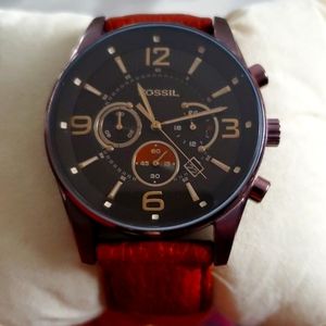 Men's Fossil 44 mm leather strap watch
